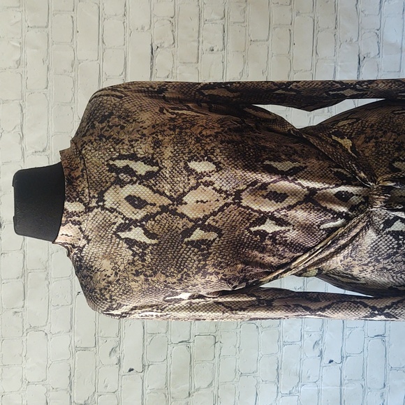 Size Large Mock Neck Reptile Print Dress with 2 Side Splits - Picture 5 of 9